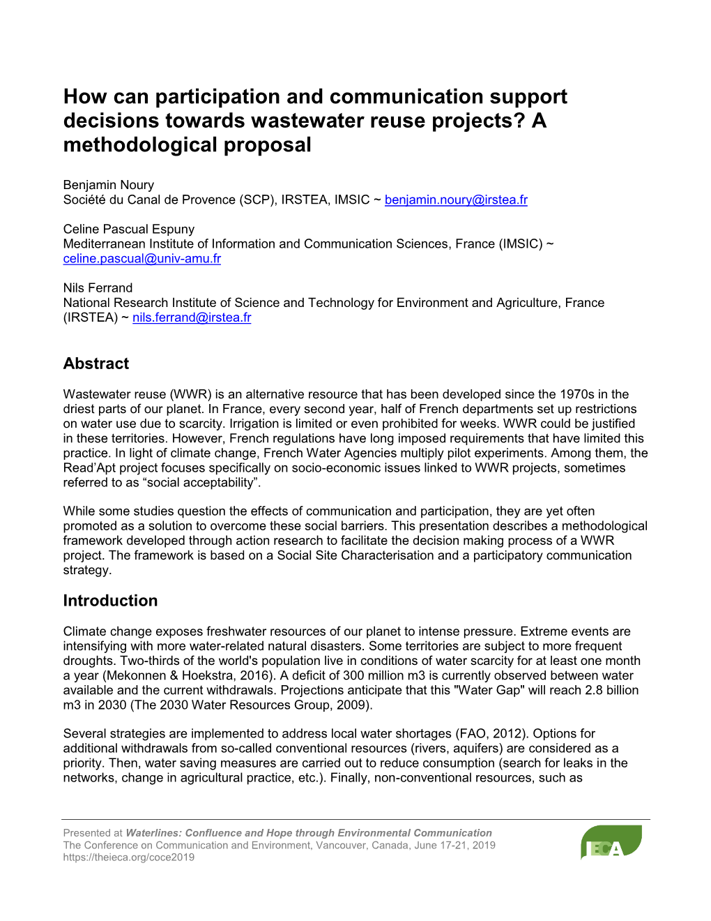 How Can Participation and Communication Support Decisions Towards Wastewater Reuse Projects? a Methodological Proposal