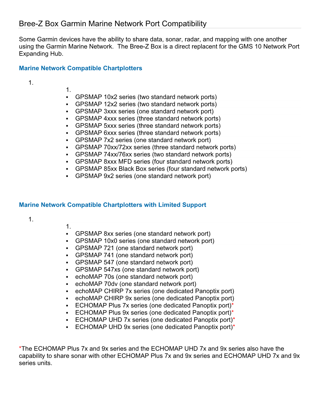 Bree-Z Box Garmin Marine Network Port Compatibility