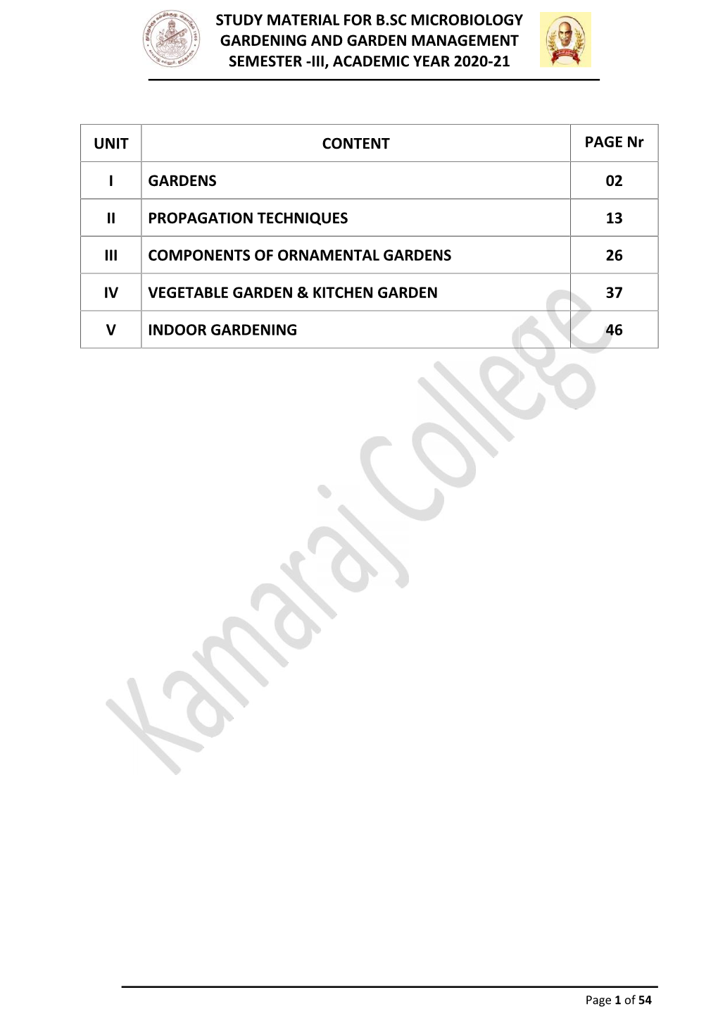 Study Material F Gardening and Semester