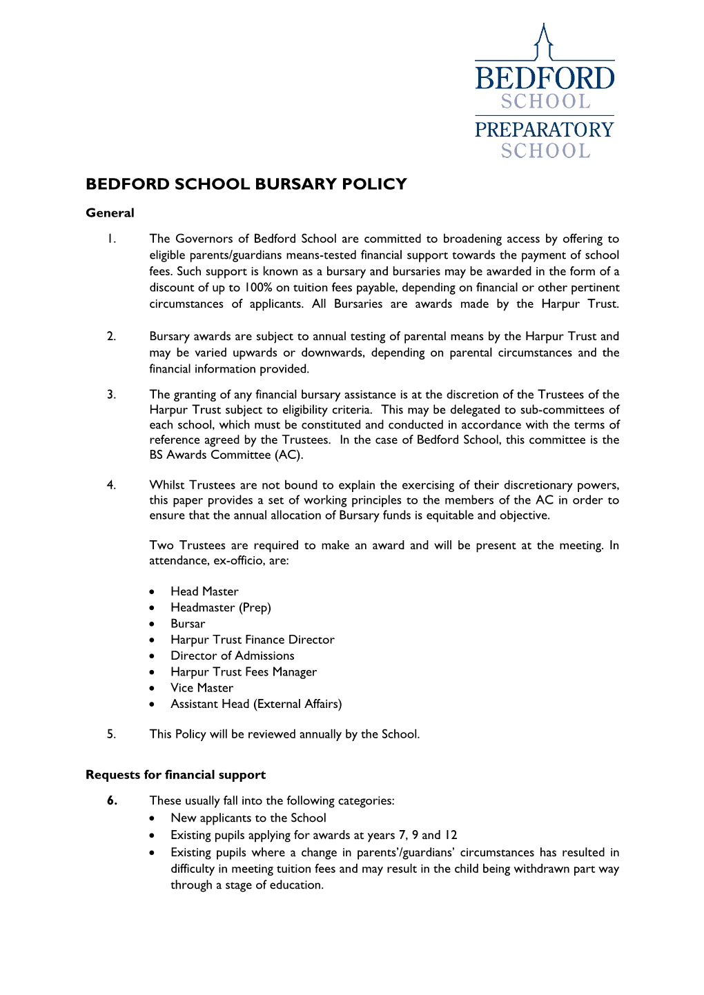 Bedford School Bursary Policy