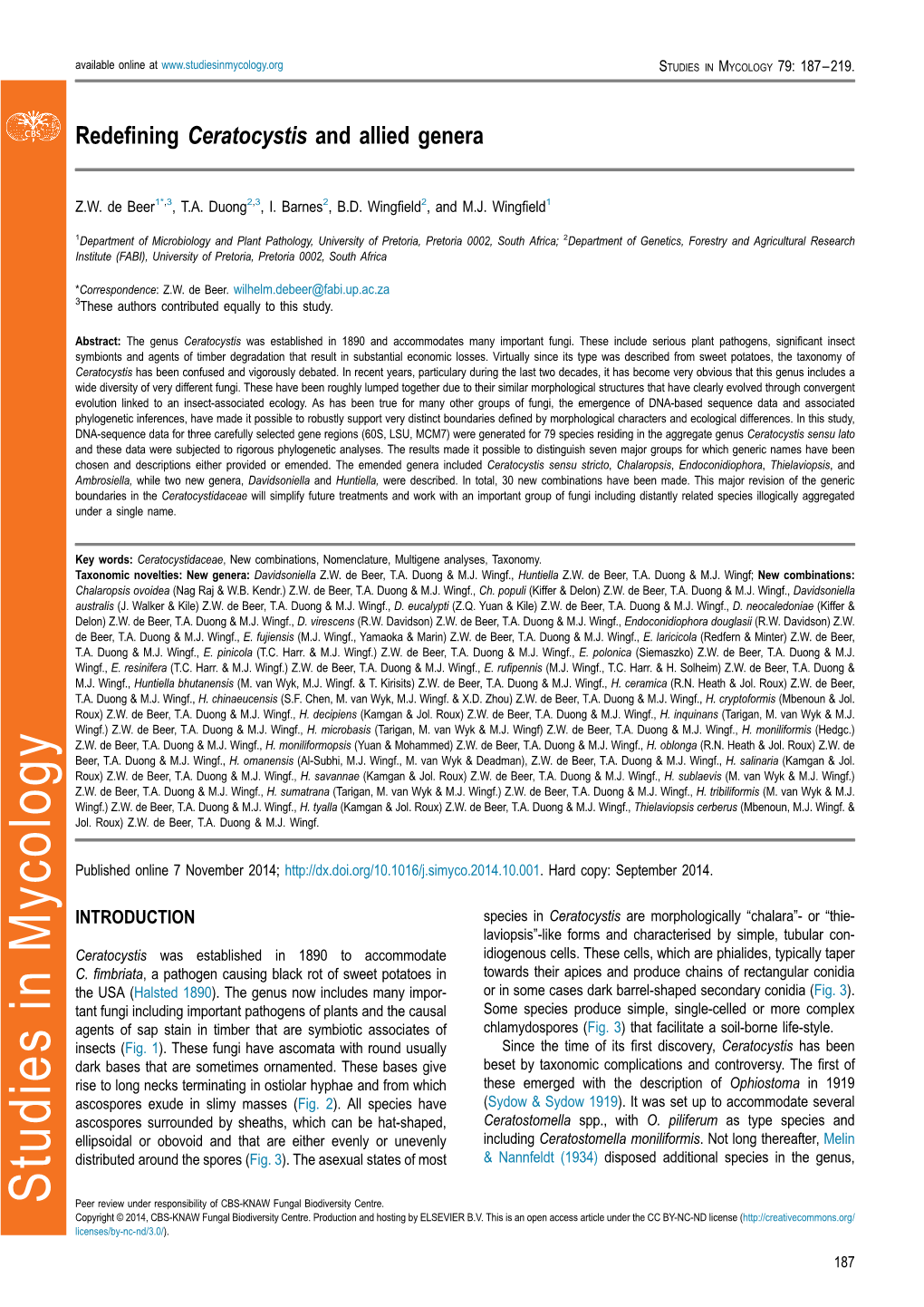 Redefining Ceratocystis and Allied Genera