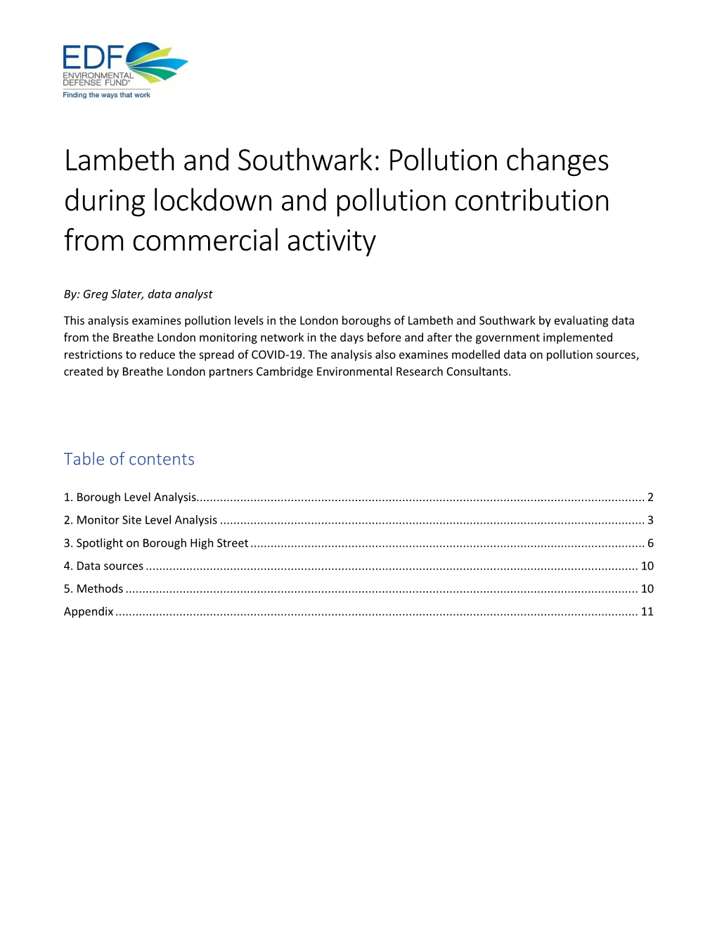 Lambeth and Southwark: Pollution Changes During Lockdown and Pollution Contribution from Commercial Activity