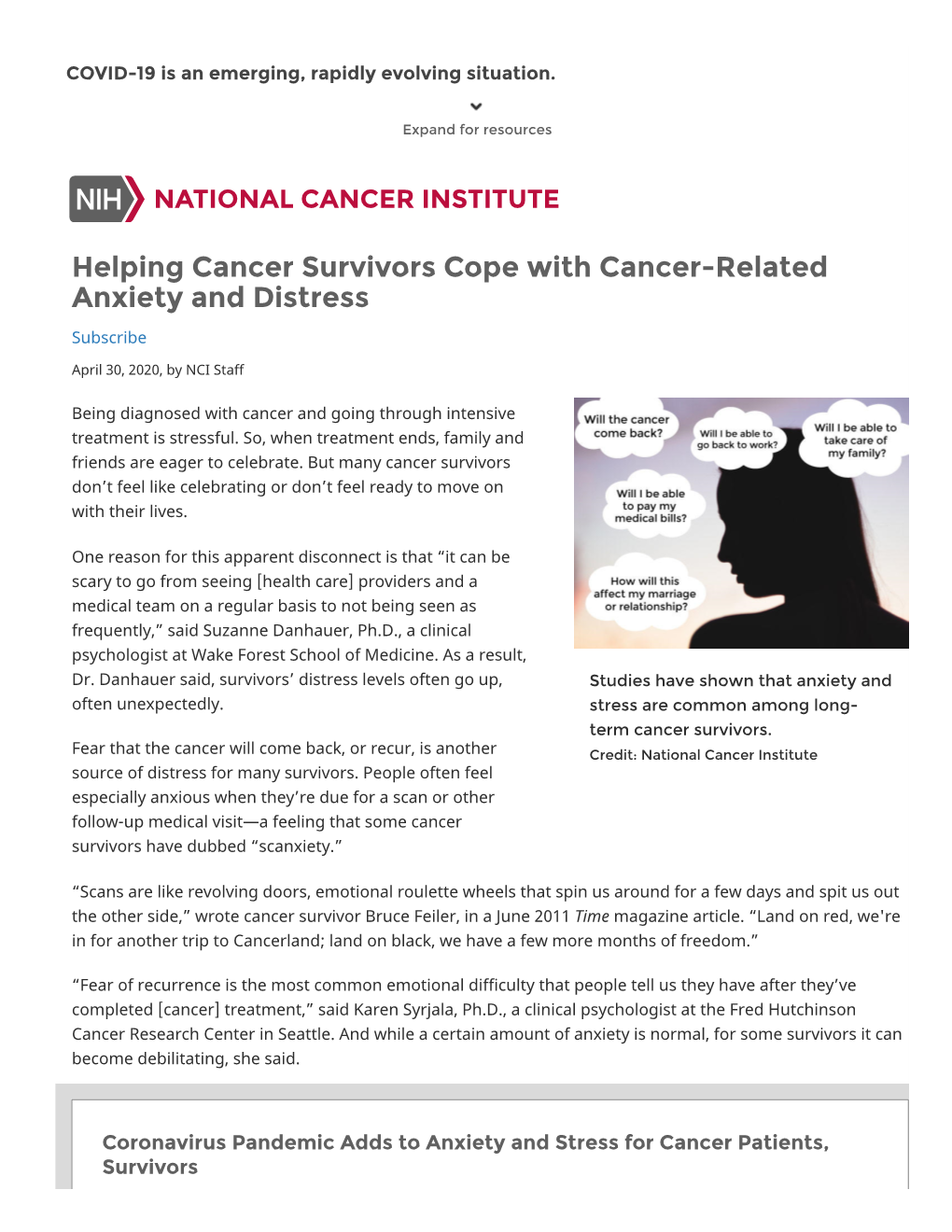Helping Cancer Survivors Cope with Cancer-Related Anxiety and Distress