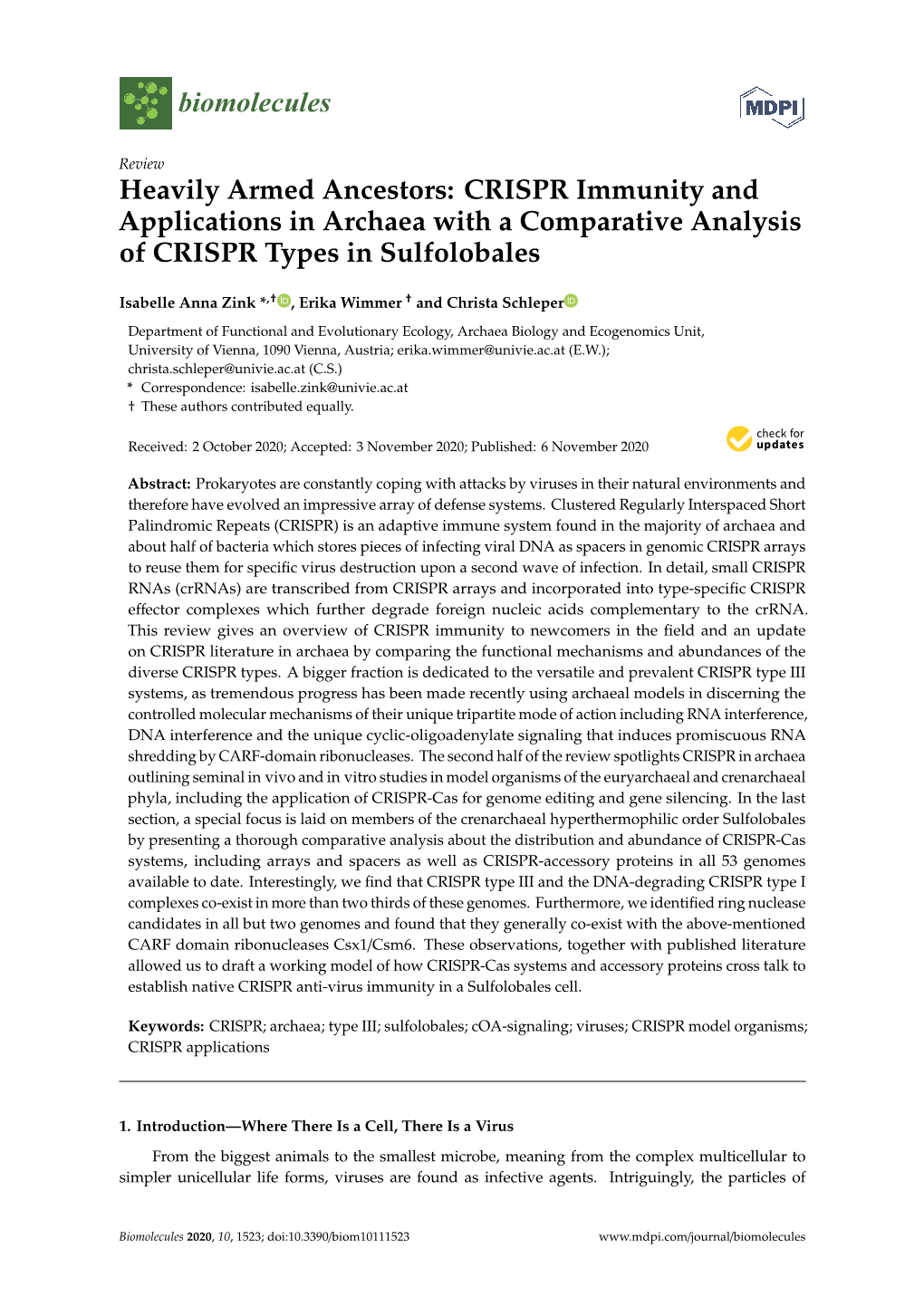 CRISPR Immunity and Applications in Archaea with a Comparative Analysis of CRISPR Types in Sulfolobales