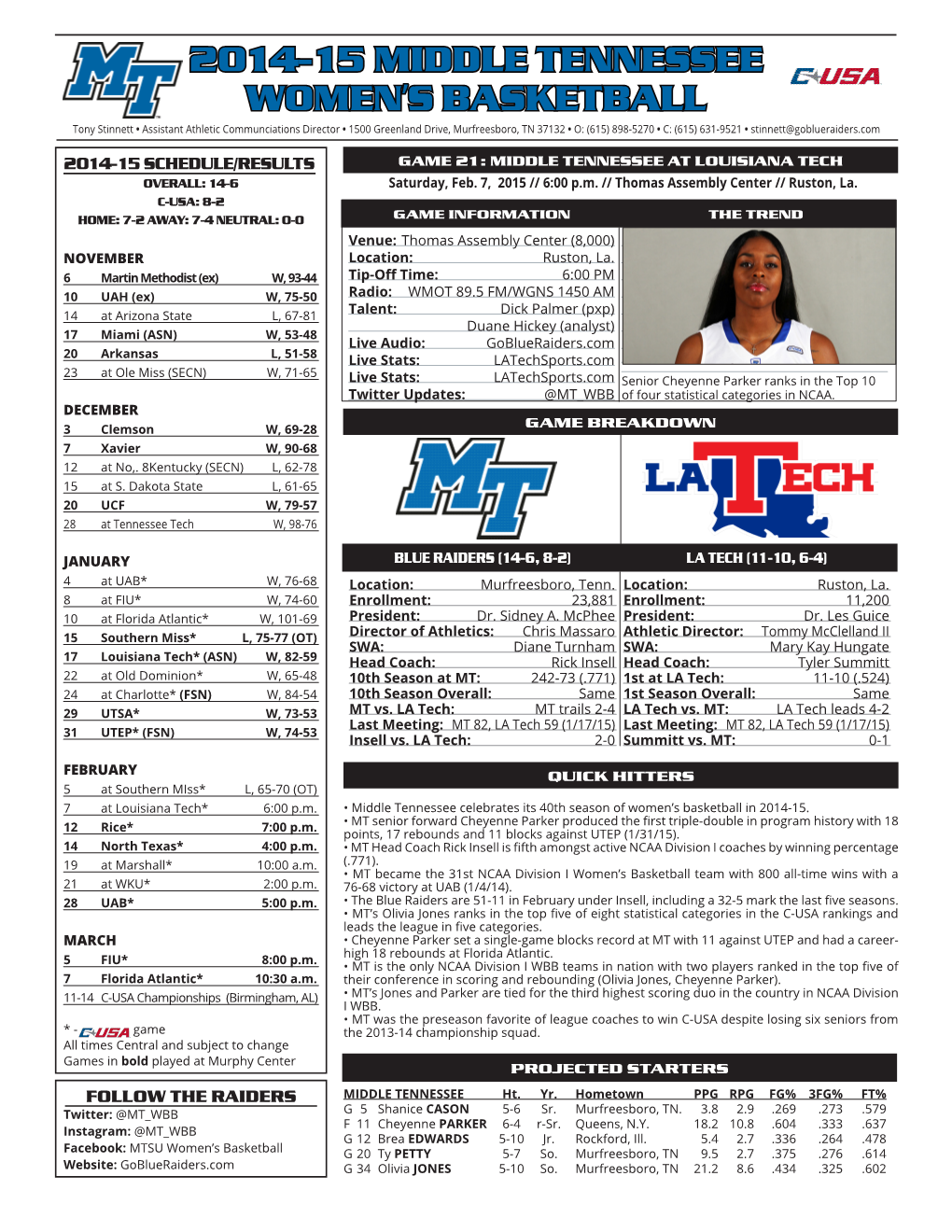 2014-15 Middle Tennessee Women's Basketball