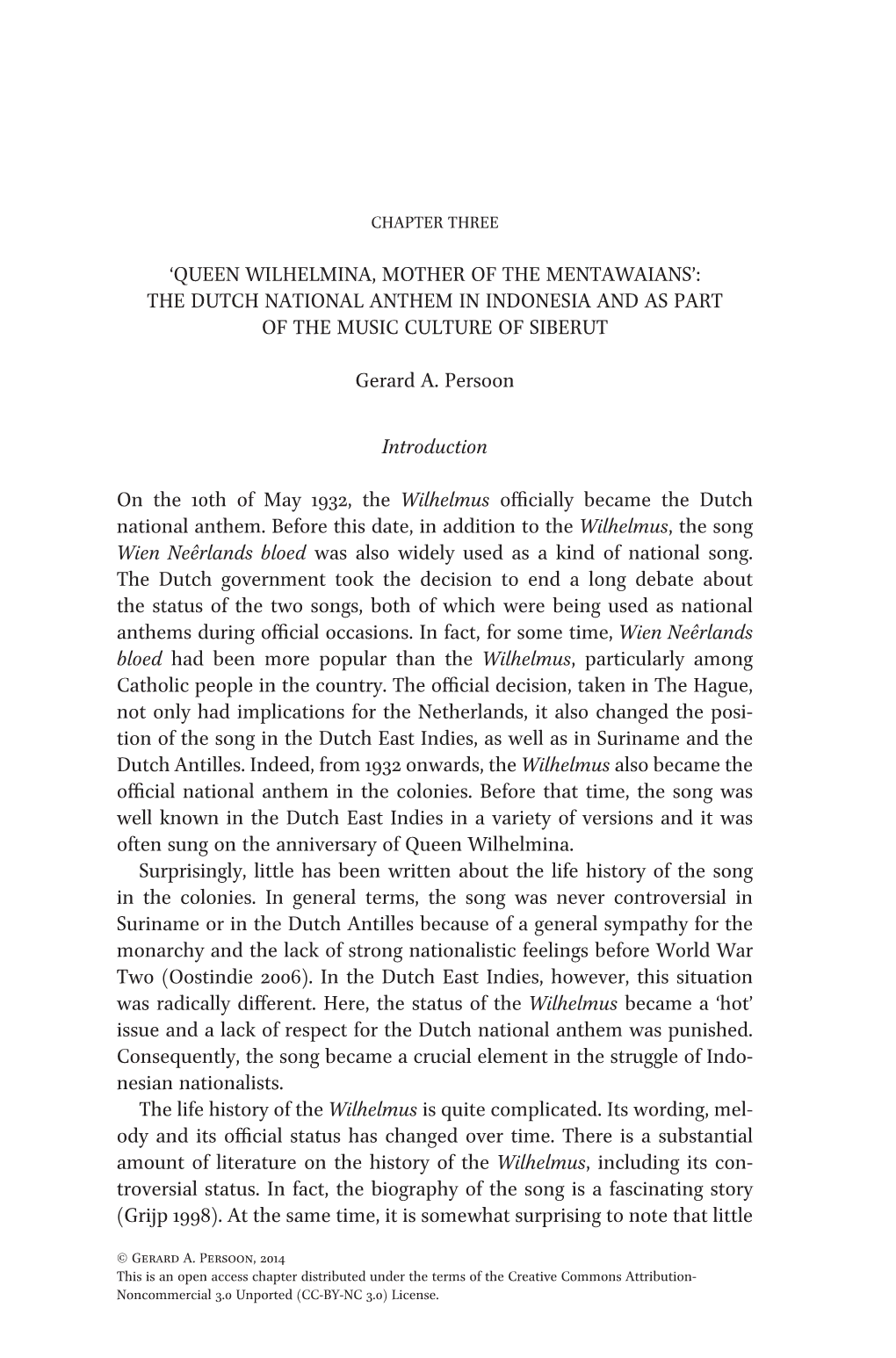 The Dutch National Anthem in Indonesia and As Part of the Music Culture of Siberut