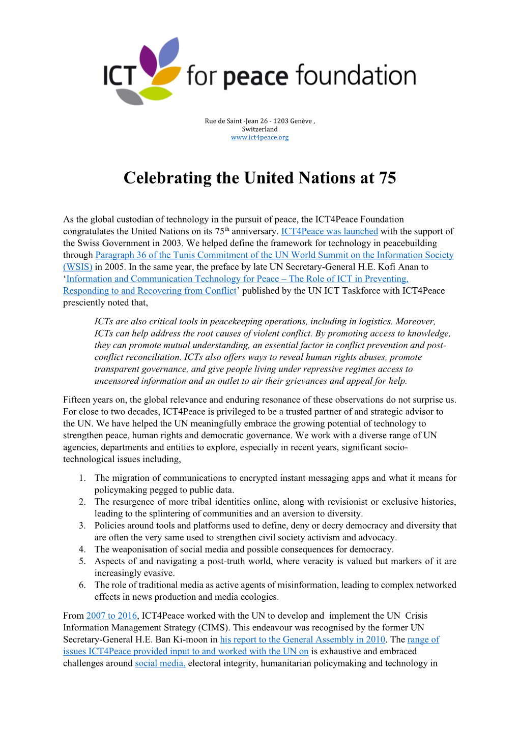 Celebrating the United Nations at 75