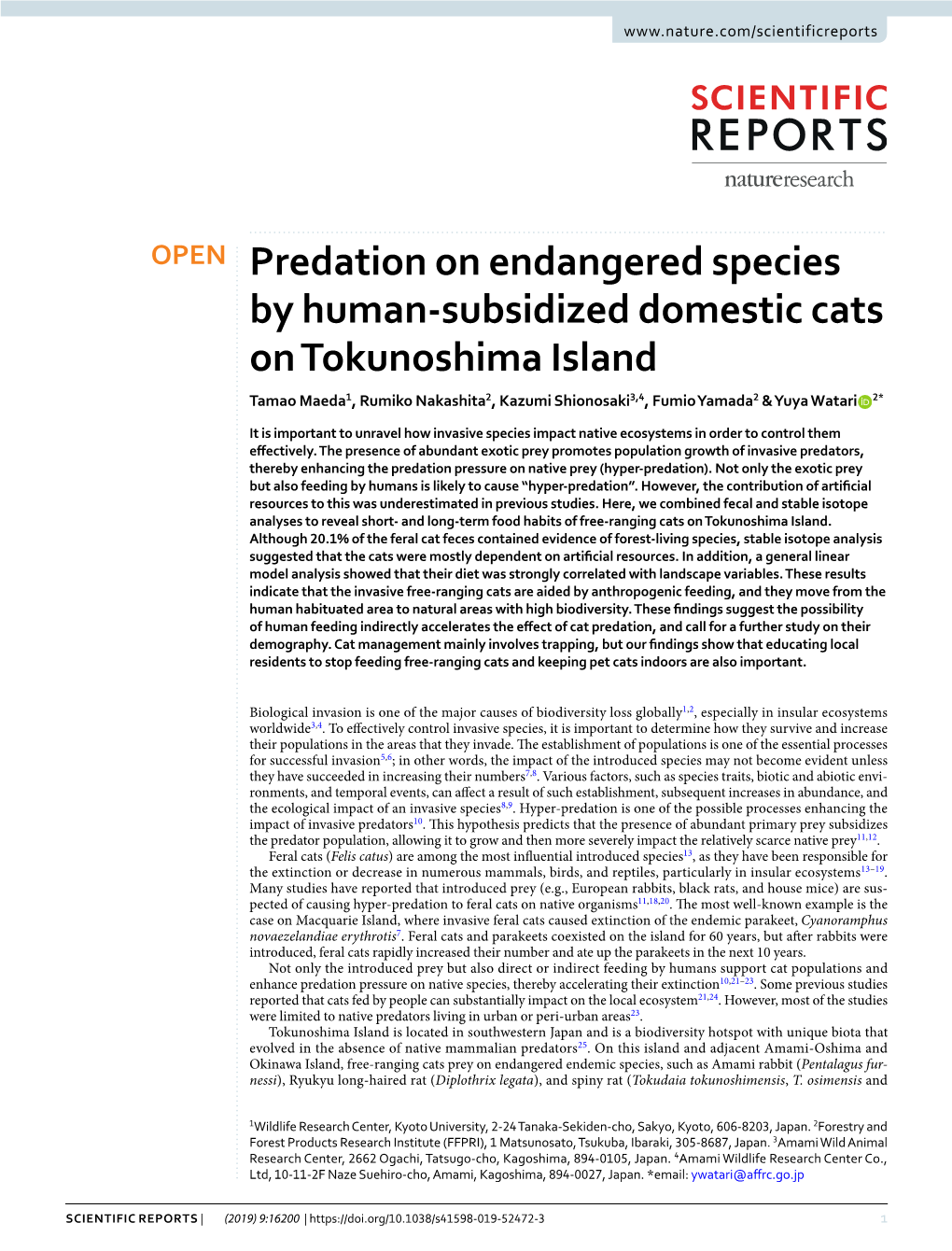 Predation on Endangered Species by Human-Subsidized Domestic Cats On