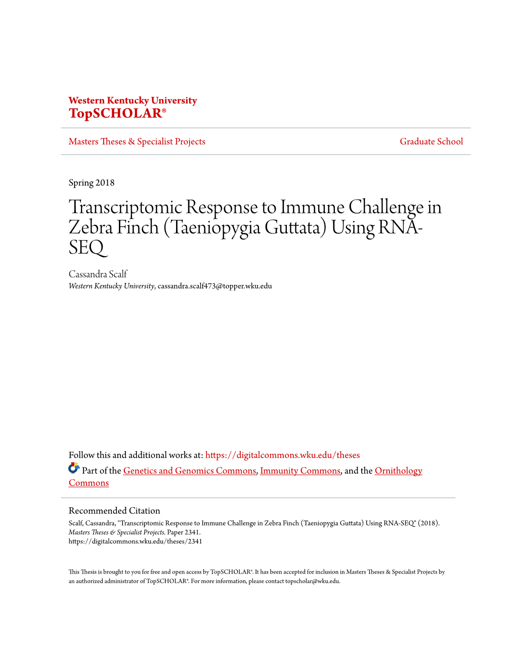 Transcriptomic Response to Immune Challenge in Zebra Finch