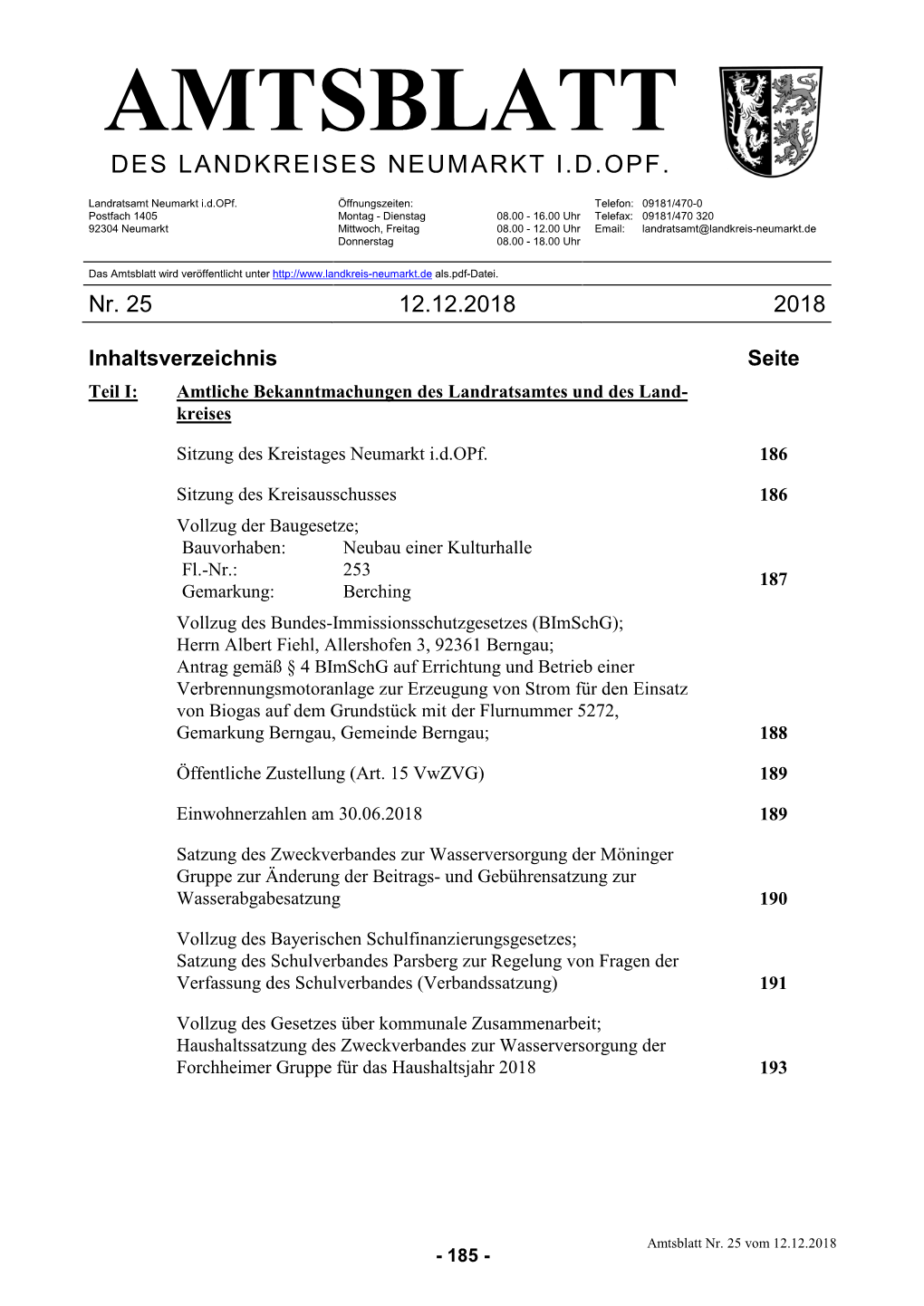 Amtsblatt Des Landkreises Neumarkt I. D. Opf