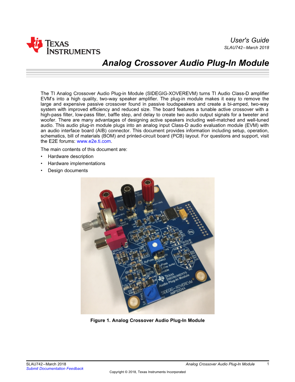Analog Crossover Audio Plug-In Module User's Guide