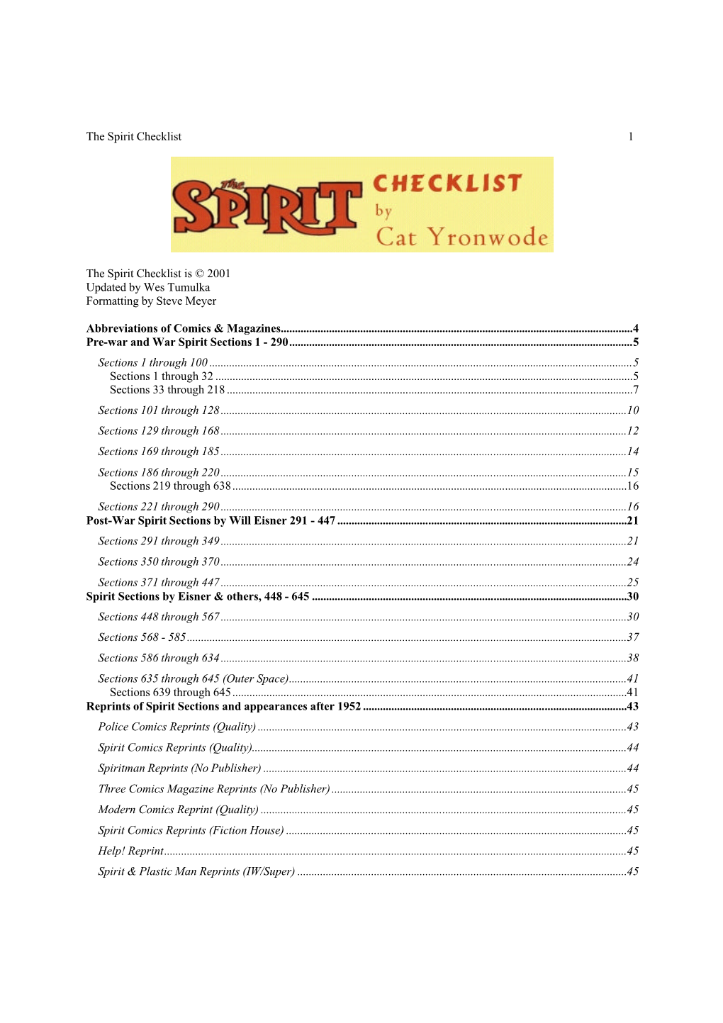 The Spirit Checklist 1