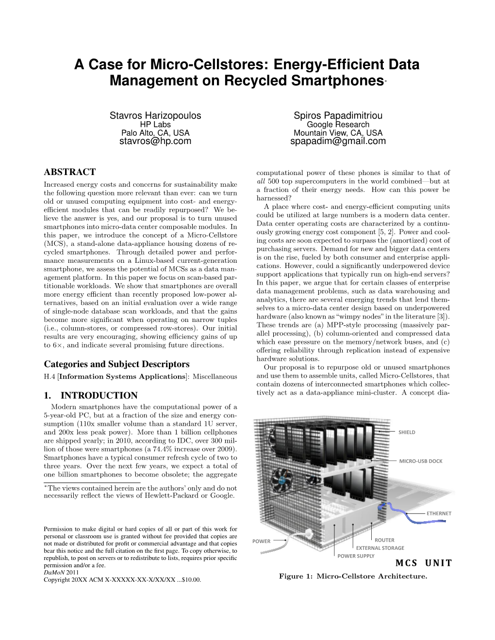 A Case for Micro-Cellstores: Energy-Efficient Data Management