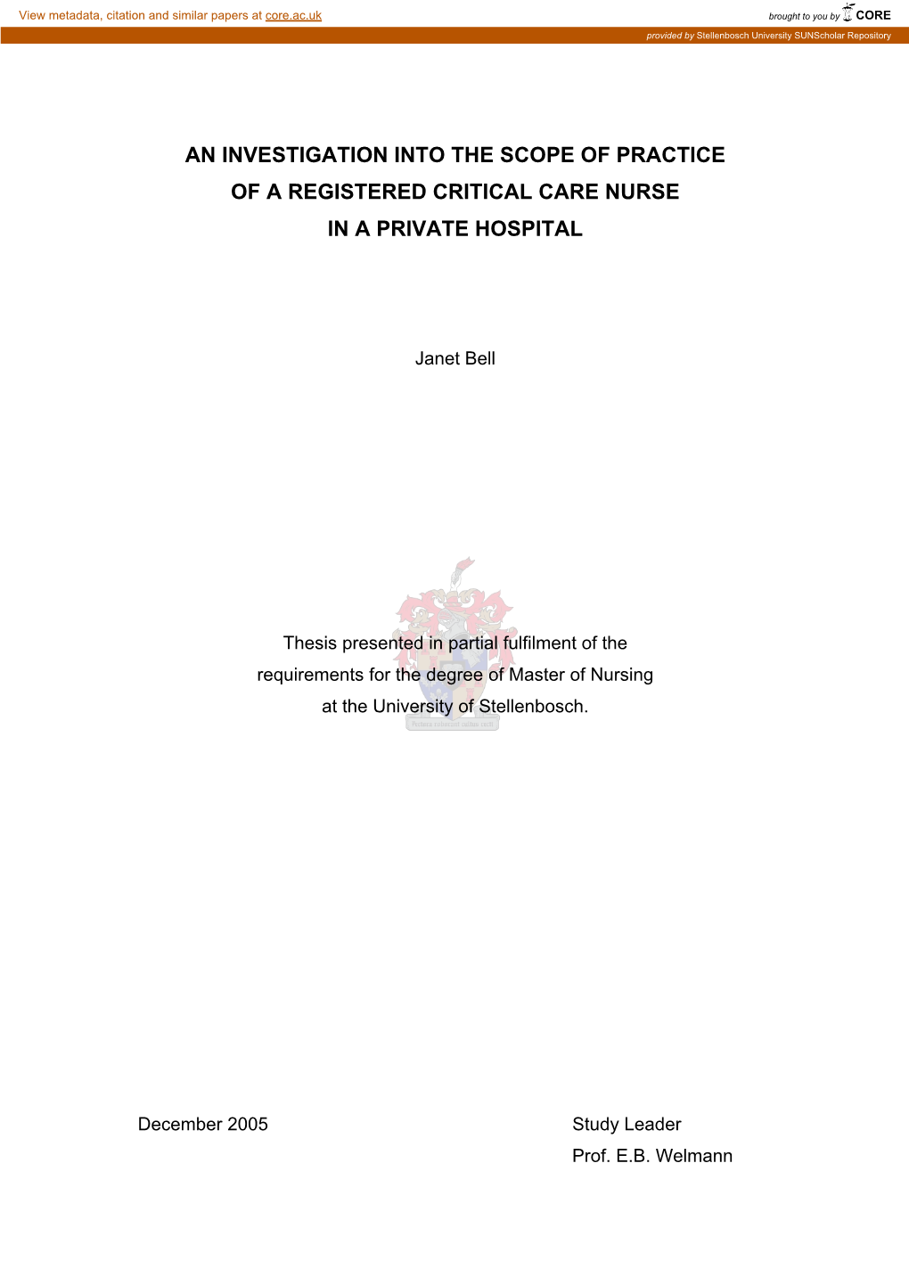 An Investigation Into the Scope of Practice of a Registered Critical Care Nurse in a Private Hospital