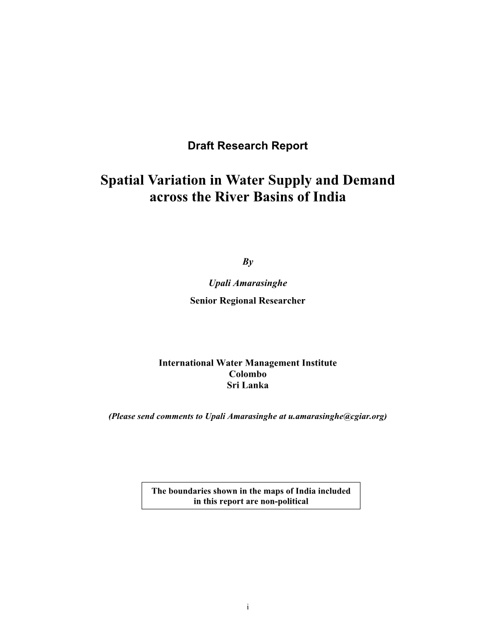 Spatial Variation in Water Supply and Demand Across the River Basins of India