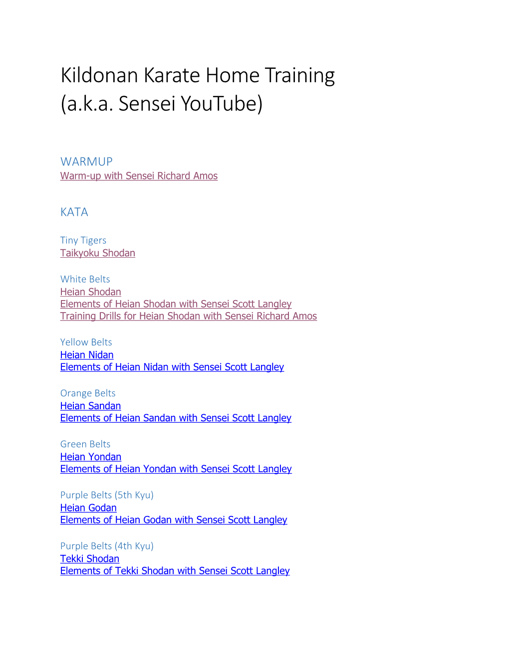 Kildonan Karate Home Training (A.K.A. Sensei Youtube)