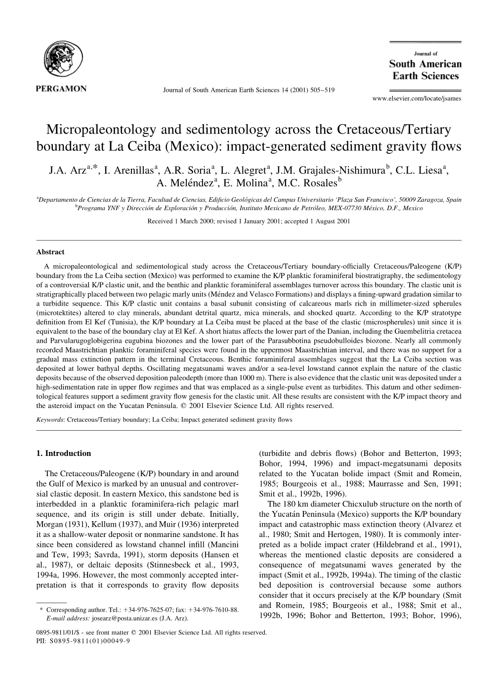 Journal of South American Earth Sciences 14 2001) 505±519