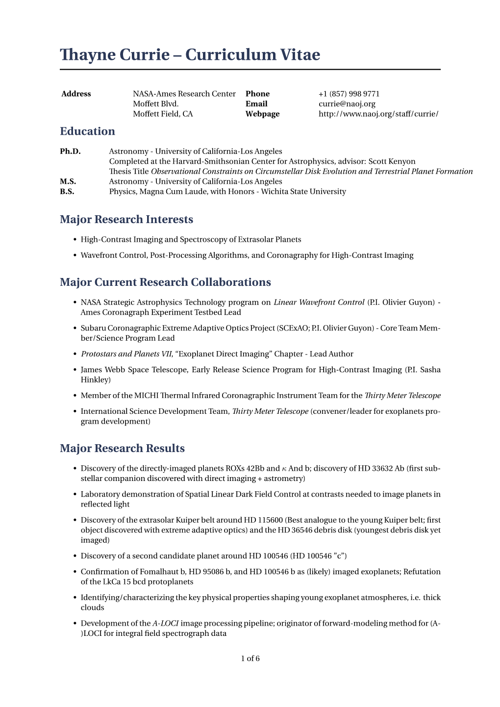 Thayne Currie – Curriculum Vitae