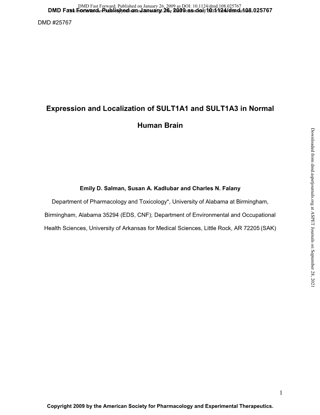 Expression and Localization of SULT1A1 and SULT1A3 in Normal