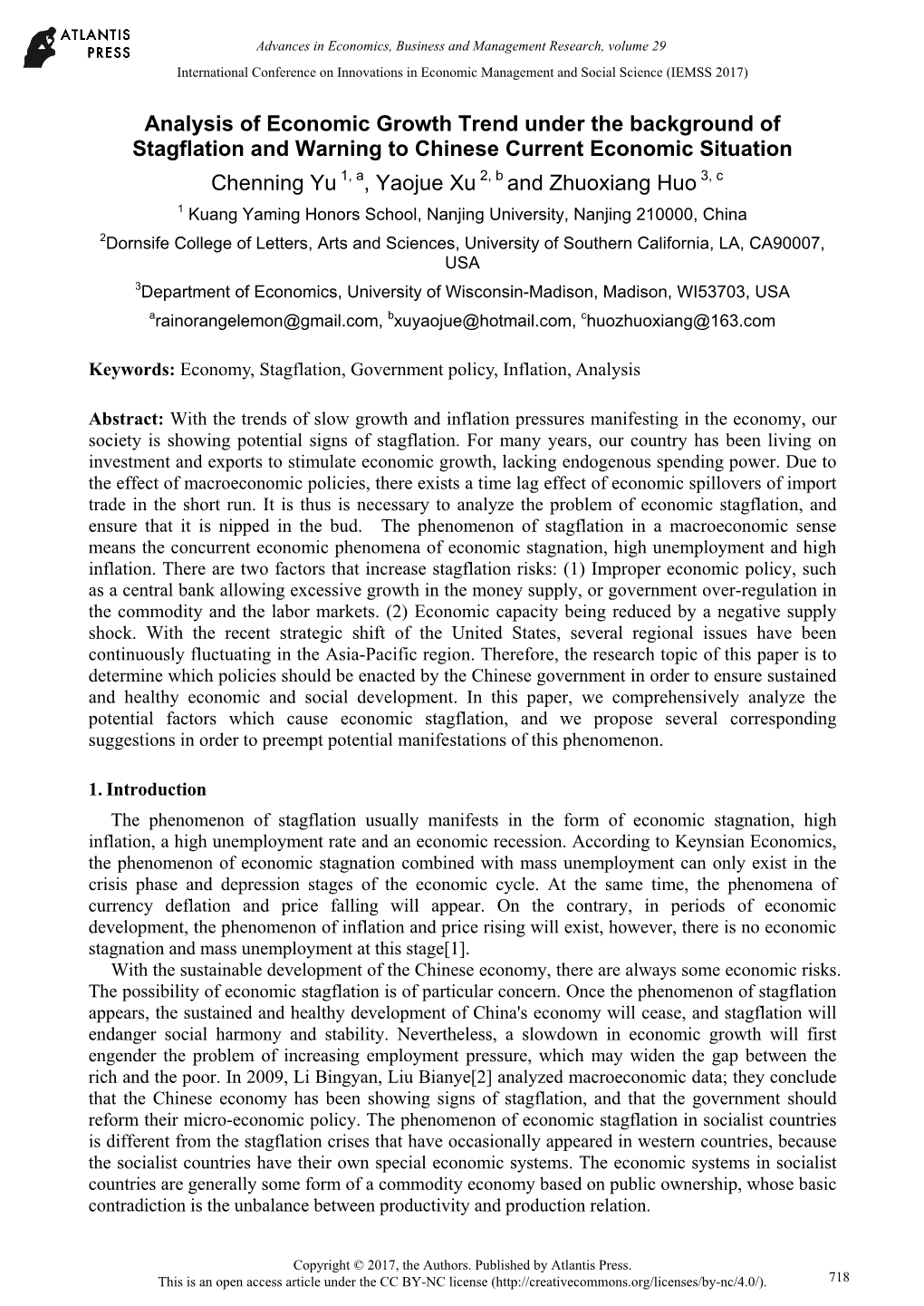 Analysis of Economic Growth Trend Under the Background of Stagflation