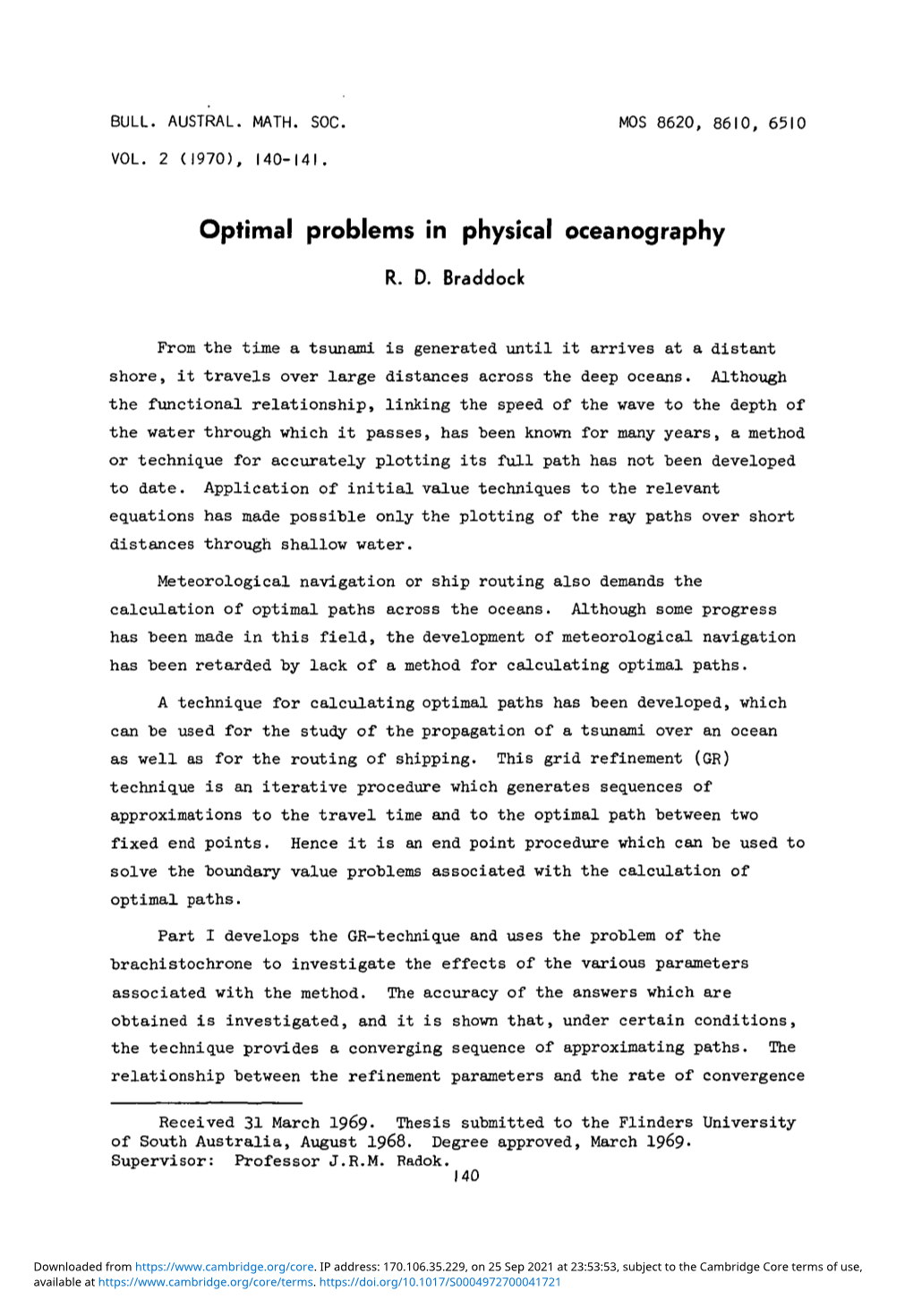 Optimal Problems in Physical Oceanography R