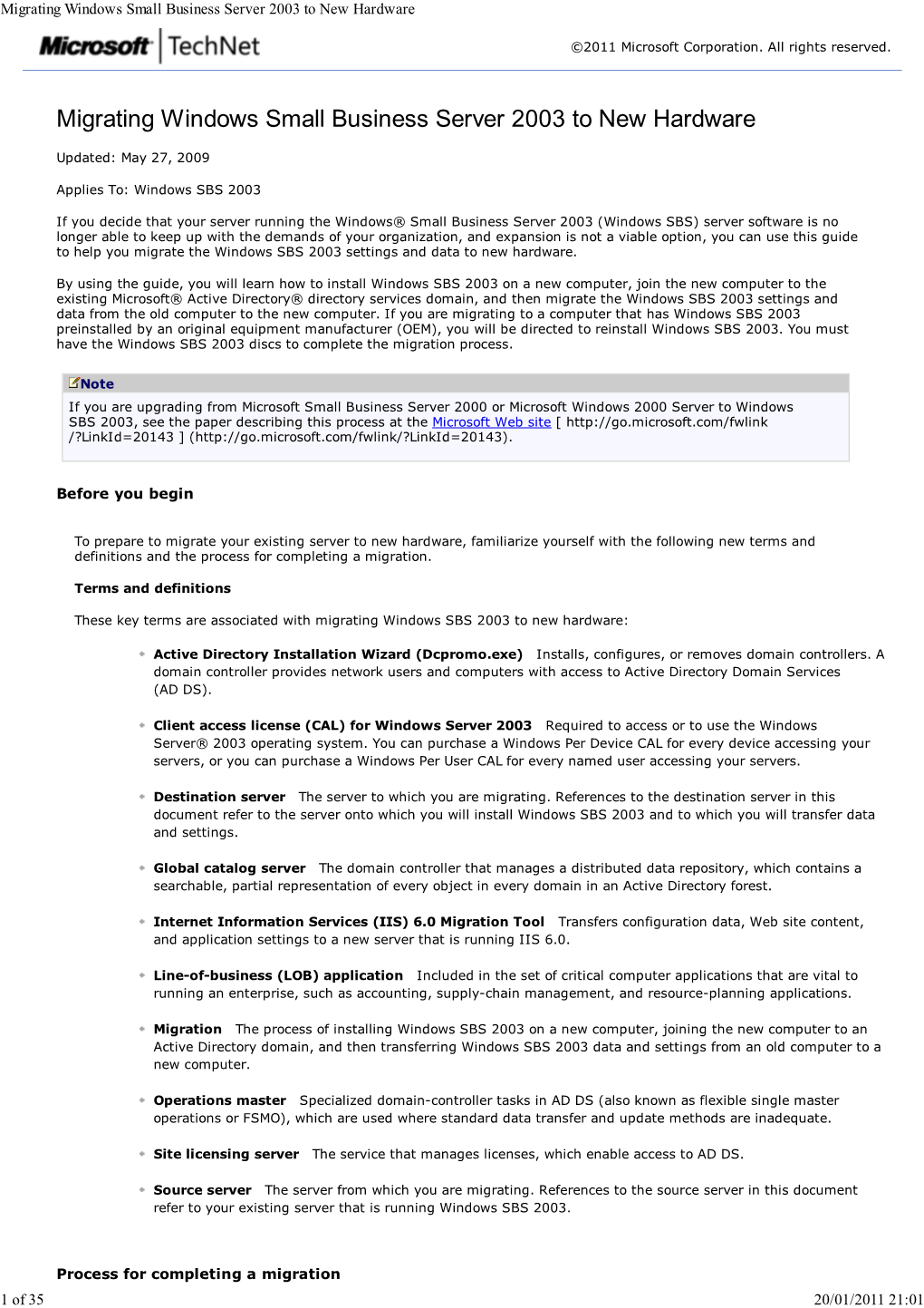 Migrating Windows Small Business Server 2003 to New Hardware