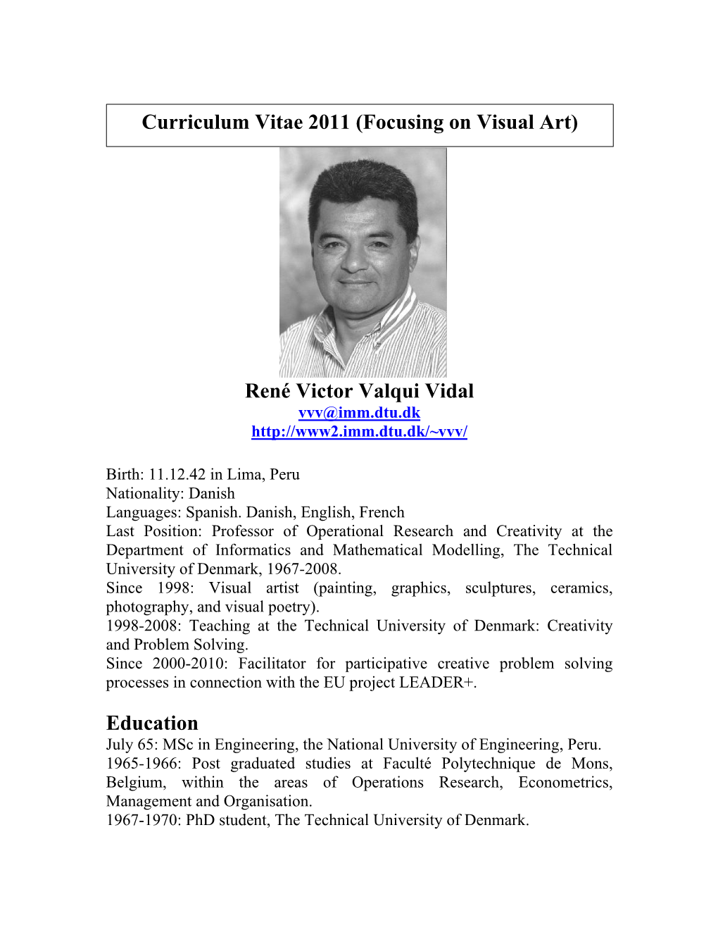 Curriculum Vitae 2011 (Focusing on Visual Art)