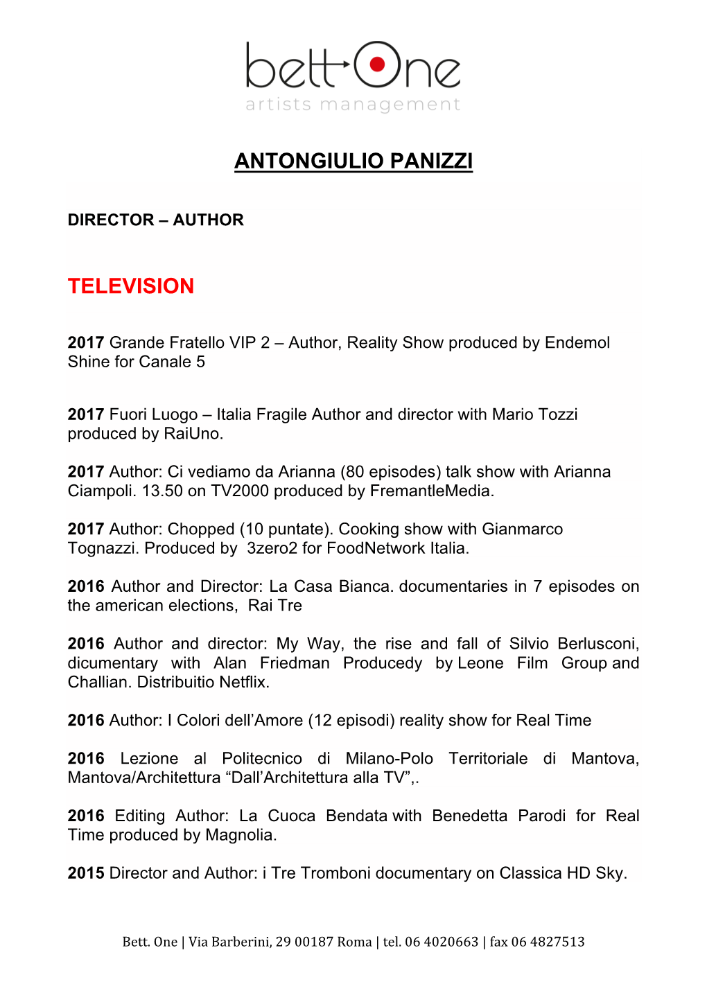 Antongiulio Panizzi Television