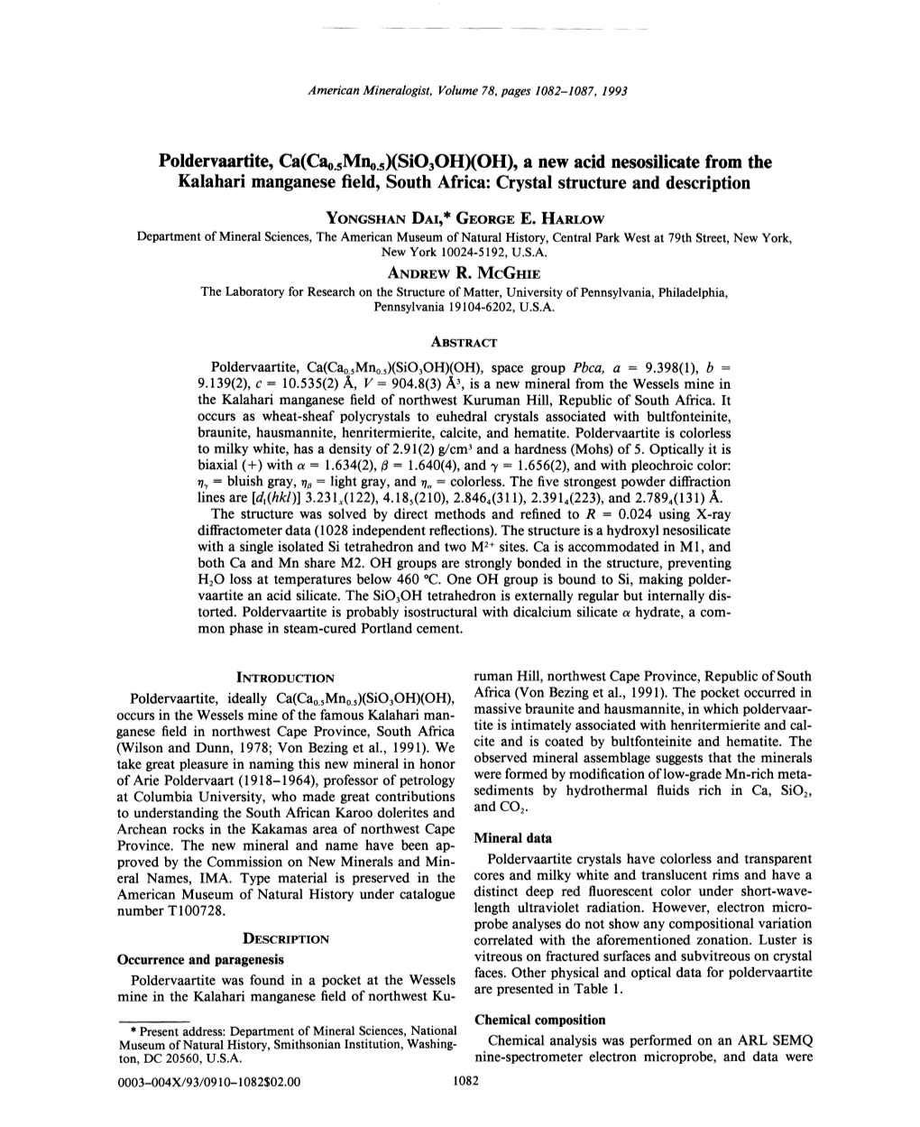 A New Acid Nesosilicate from the Kalahari Manganese Field, South Africa: Crystal Structure and Description