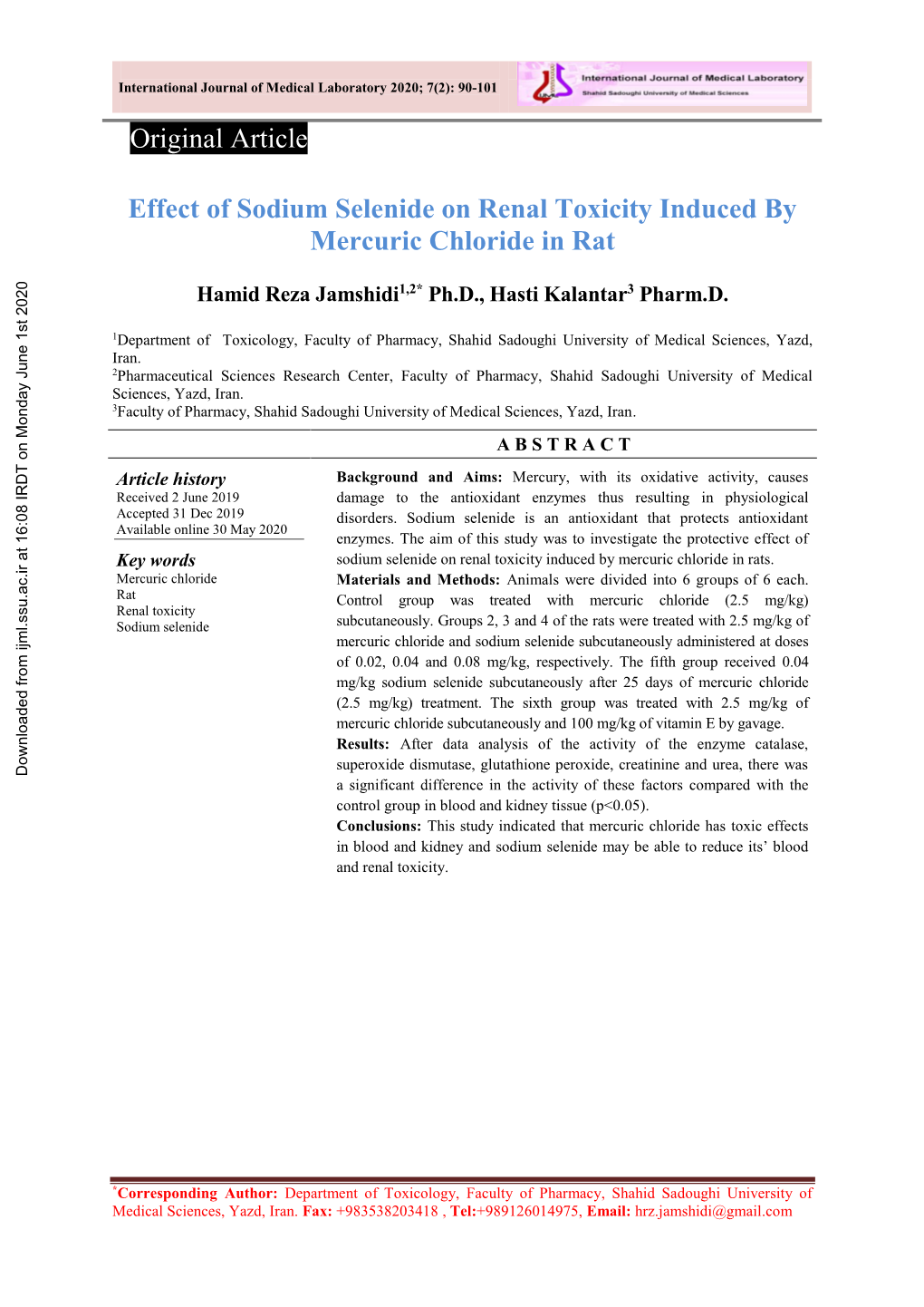 Effect of Sodium Selenide on Renal Toxicity Induced by Mercuric Chloride in Rat