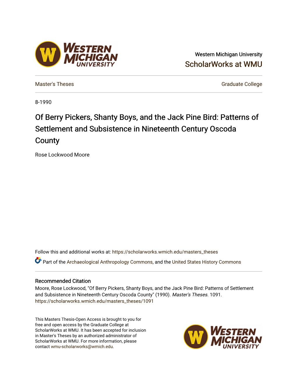 Of Berry Pickers, Shanty Boys, and the Jack Pine Bird: Patterns of Settlement and Subsistence in Nineteenth Century Oscoda County