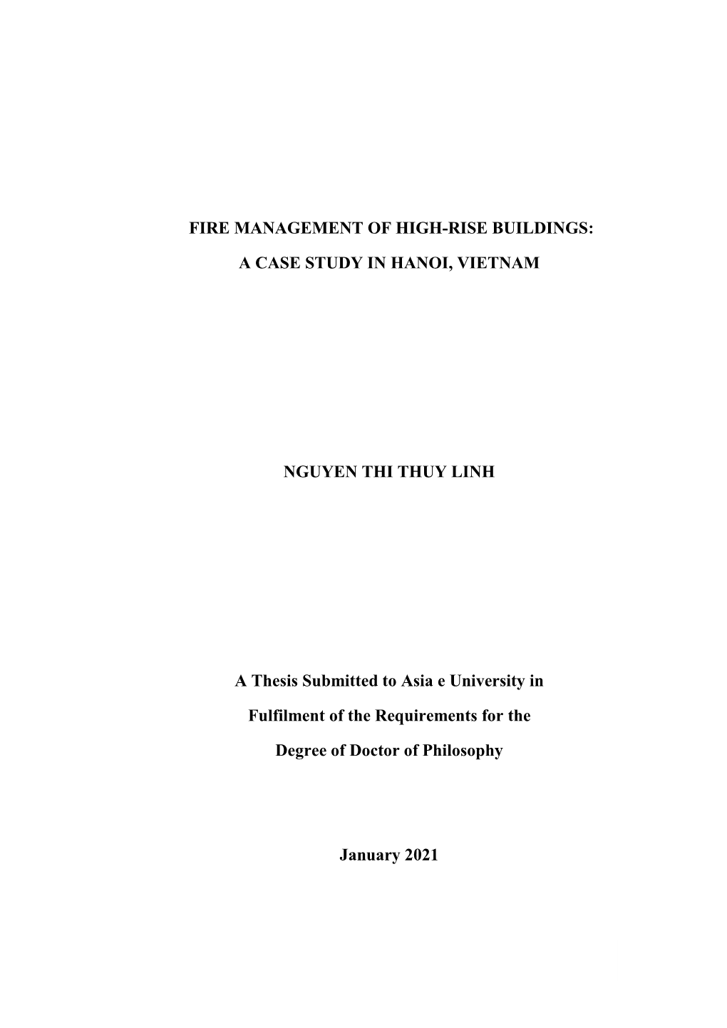 Fire Management of High-Rise Buildings: a Case Study In