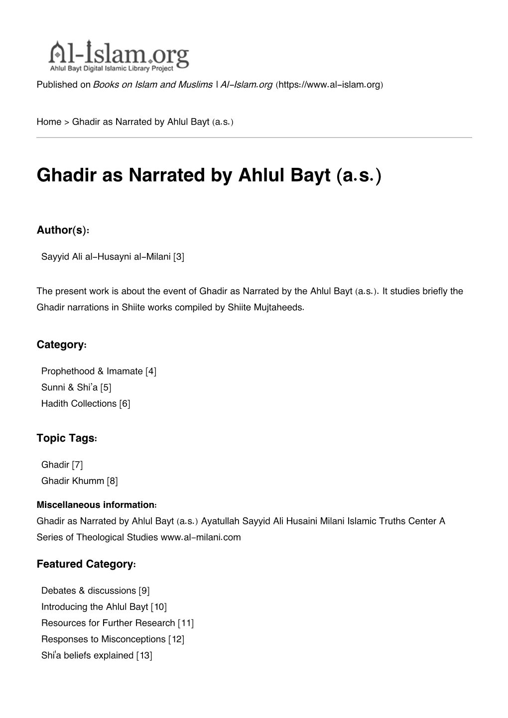 Ghadir As Narrated by Ahlul Bayt (A.S.)