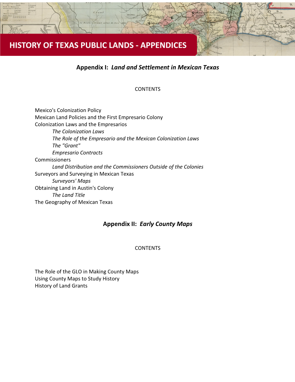 History of Texas Public Lands - Appendices