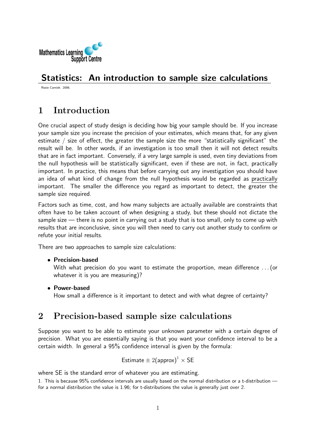 An Introduction to Sample Size Calculations
