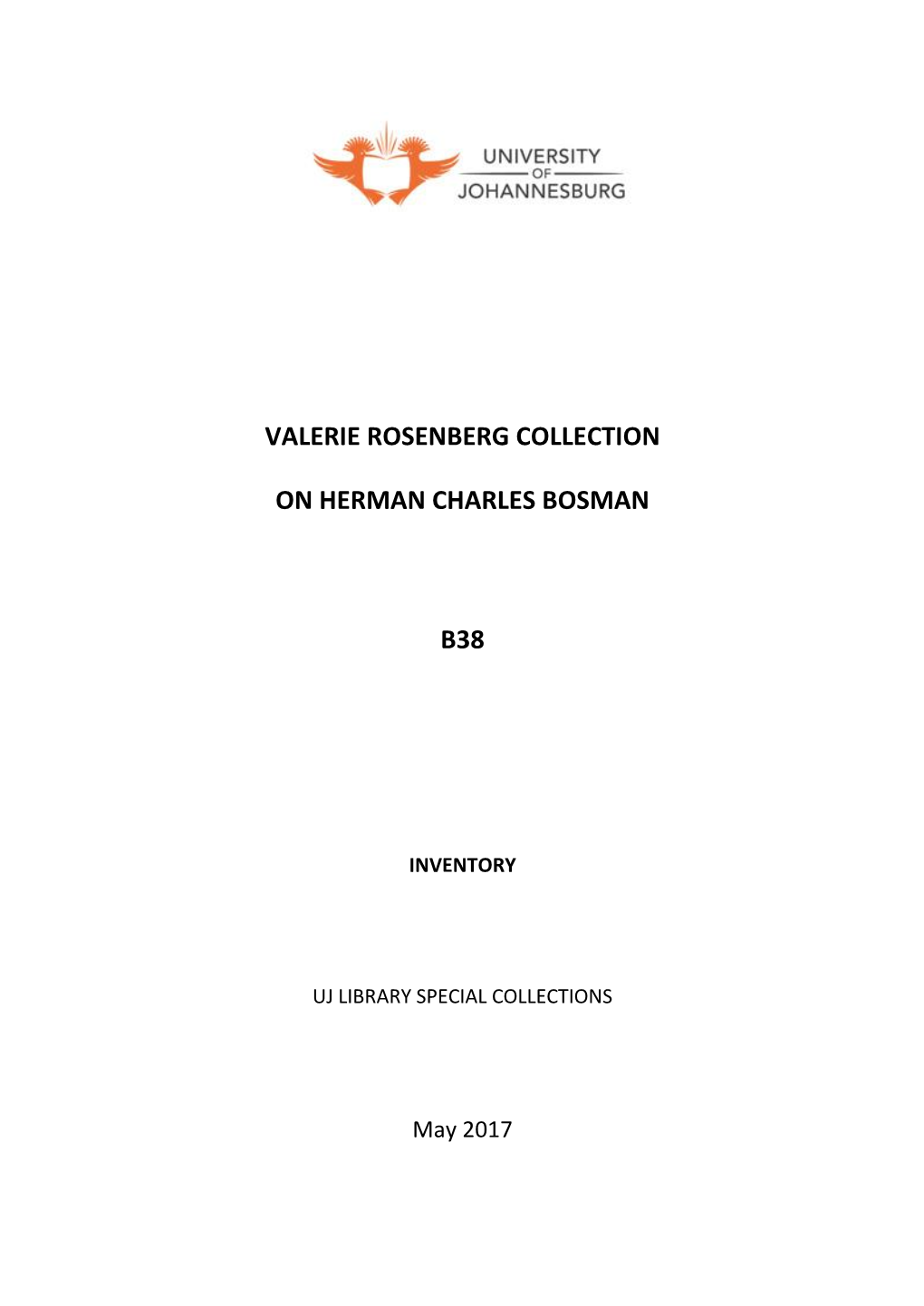Valerie Rosenberg Collection on Herman Charles Bosman
