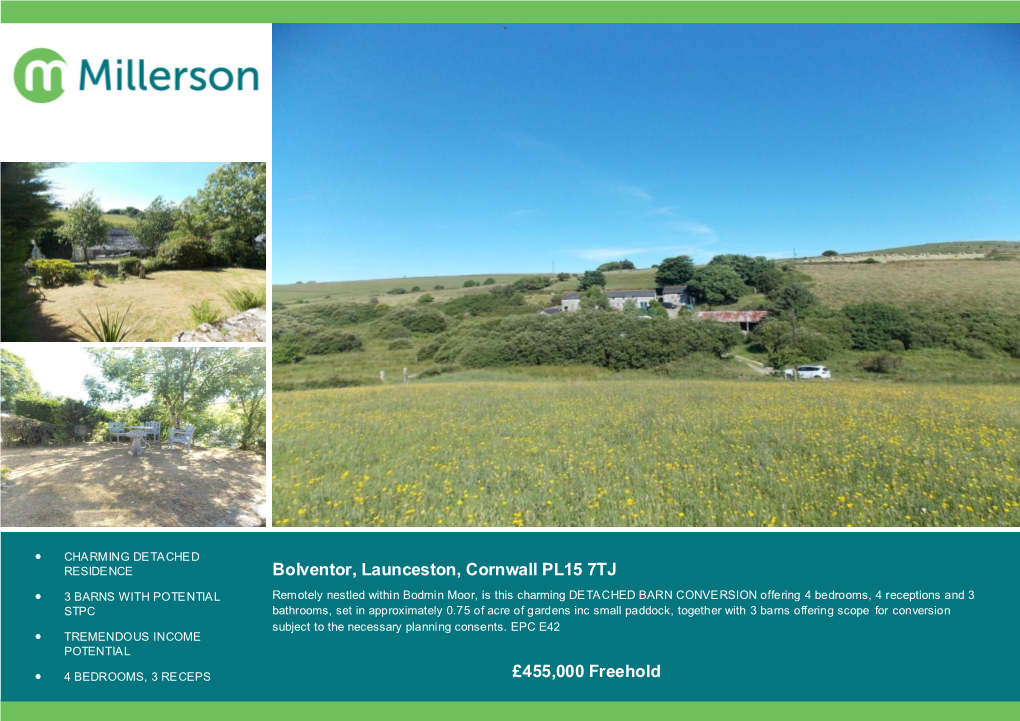 Bolventor, Launceston, Cornwall PL15 7TJ £455,000 Freehold