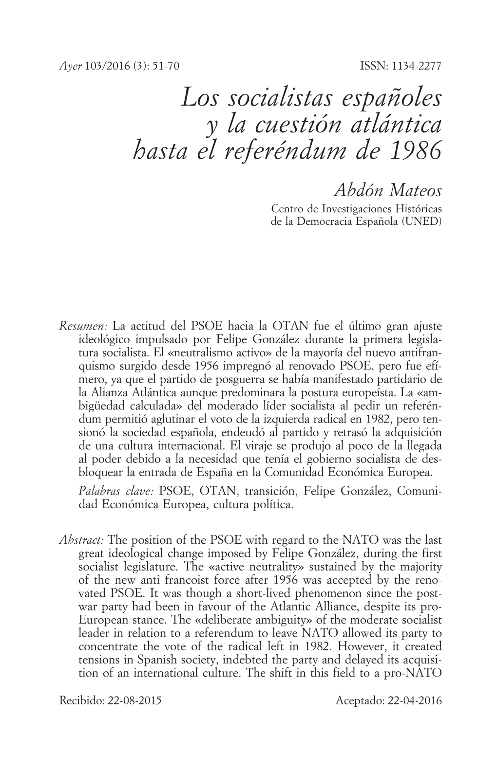 Los Socialistas Españoles Y La Cuestión Atlántica