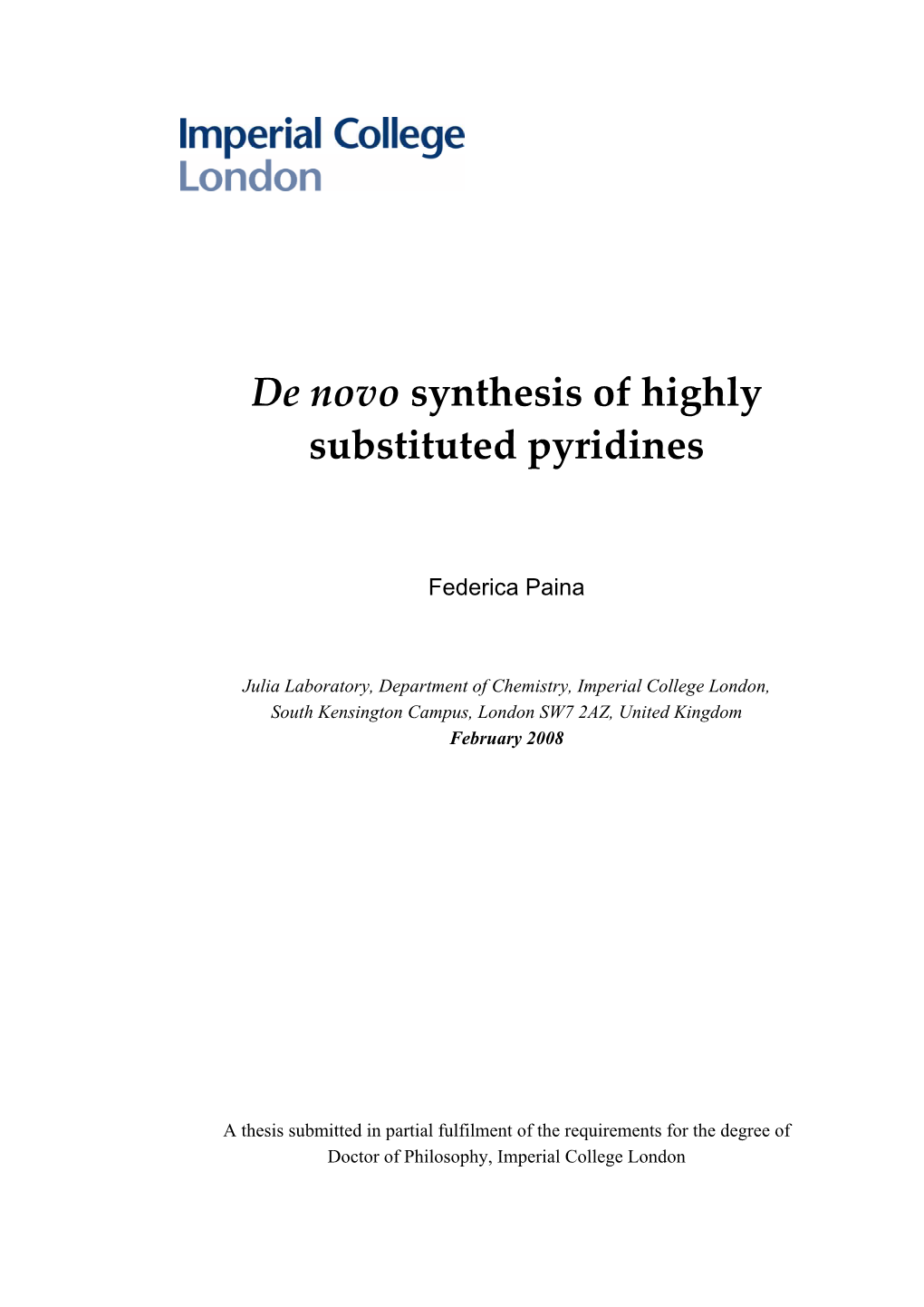De Novo Synthesis of Highly Substituted Pyridines