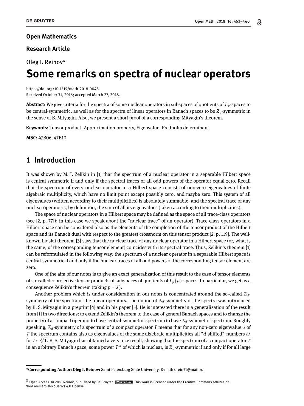 Some Remarks on Spectra of Nuclear Operators Received October 31, 2016; Accepted March 27, 2018