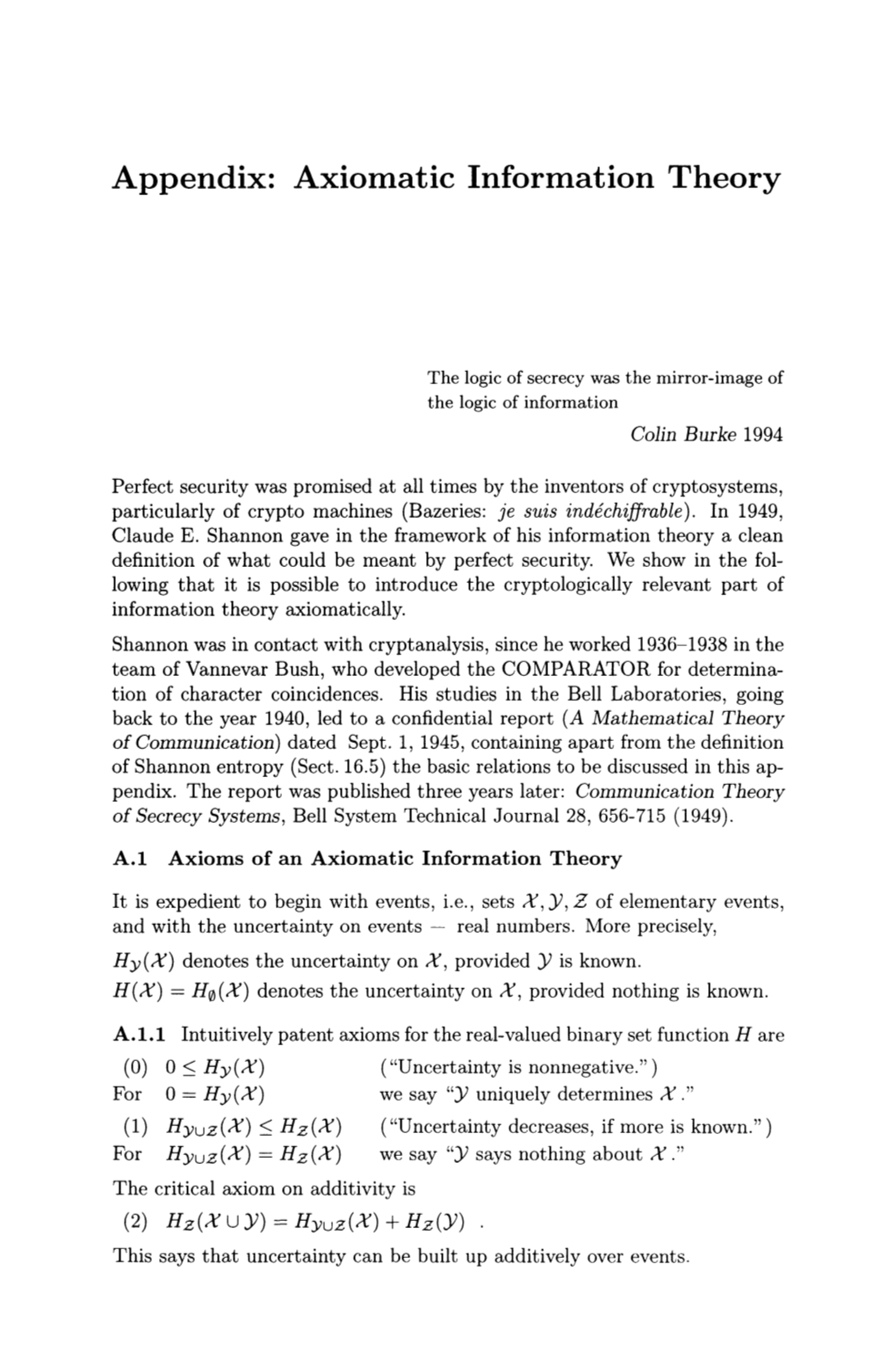 Appendix: Axiomatic Information Theory