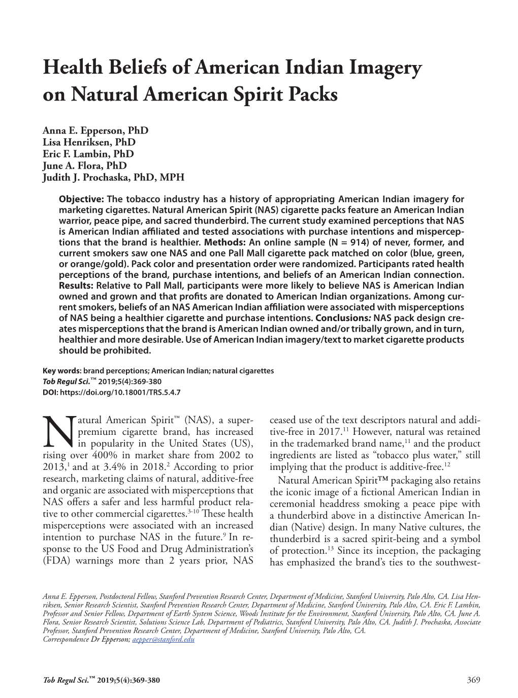 Health Beliefs of American Indian Imagery on Natural American Spirit Packs