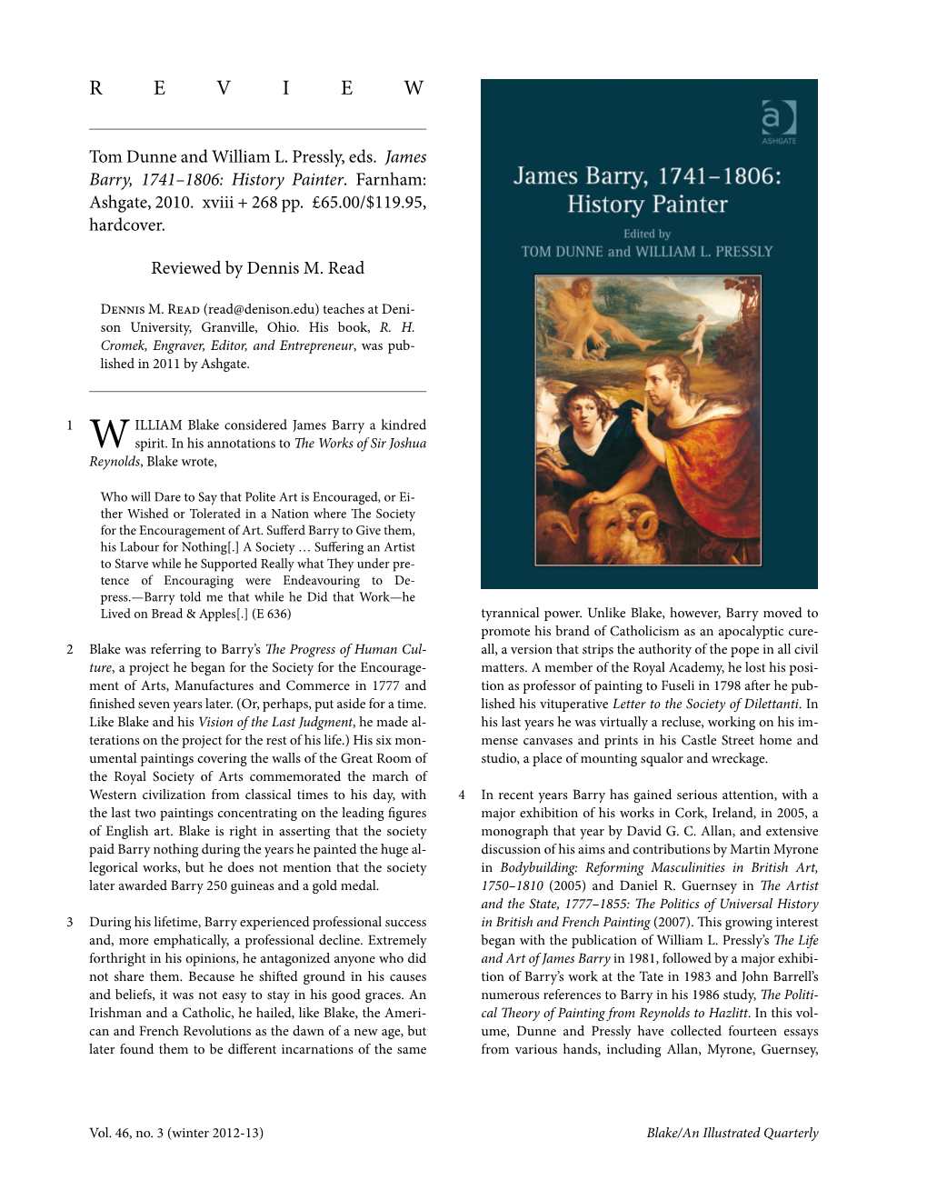 Tom Dunne and William L. Pressly, Eds., James Barry, 1741–1806