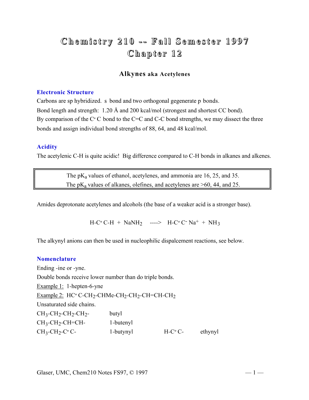 Chemistry 210 -- Fall Semester 1997 Chapter 12