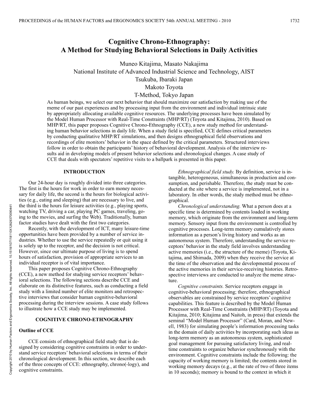 Cognitive Chrono-Ethnography: a Method for Studying Behavioral Selections in Daily Activities