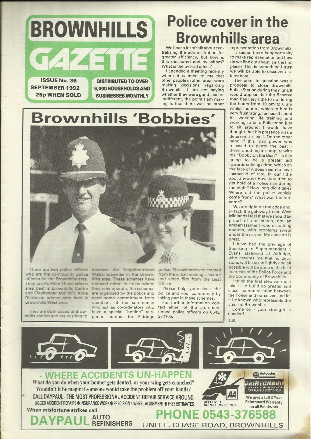 BROWN HILLS Brownhills Area We Hear a Lot of Talk About Cen­ Representation from Brownhills