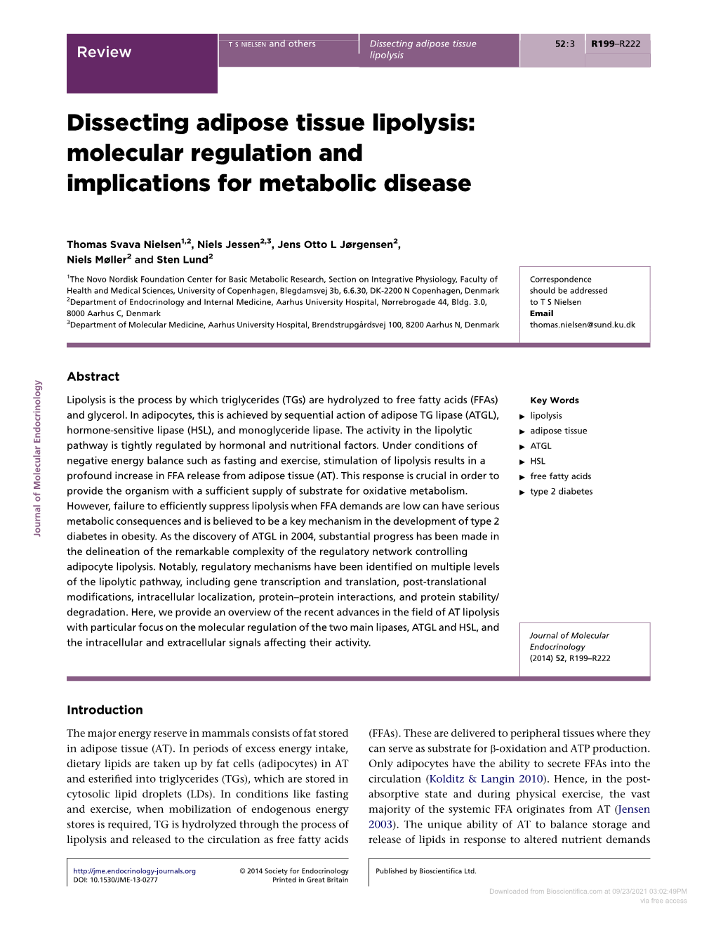 Dissecting Adipose Tissue Lipolysis: Molecular Regulation and Implications for Metabolic Disease