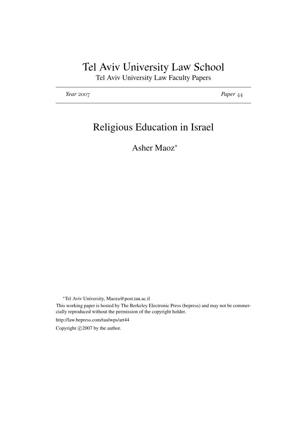 Religious Education in Israel