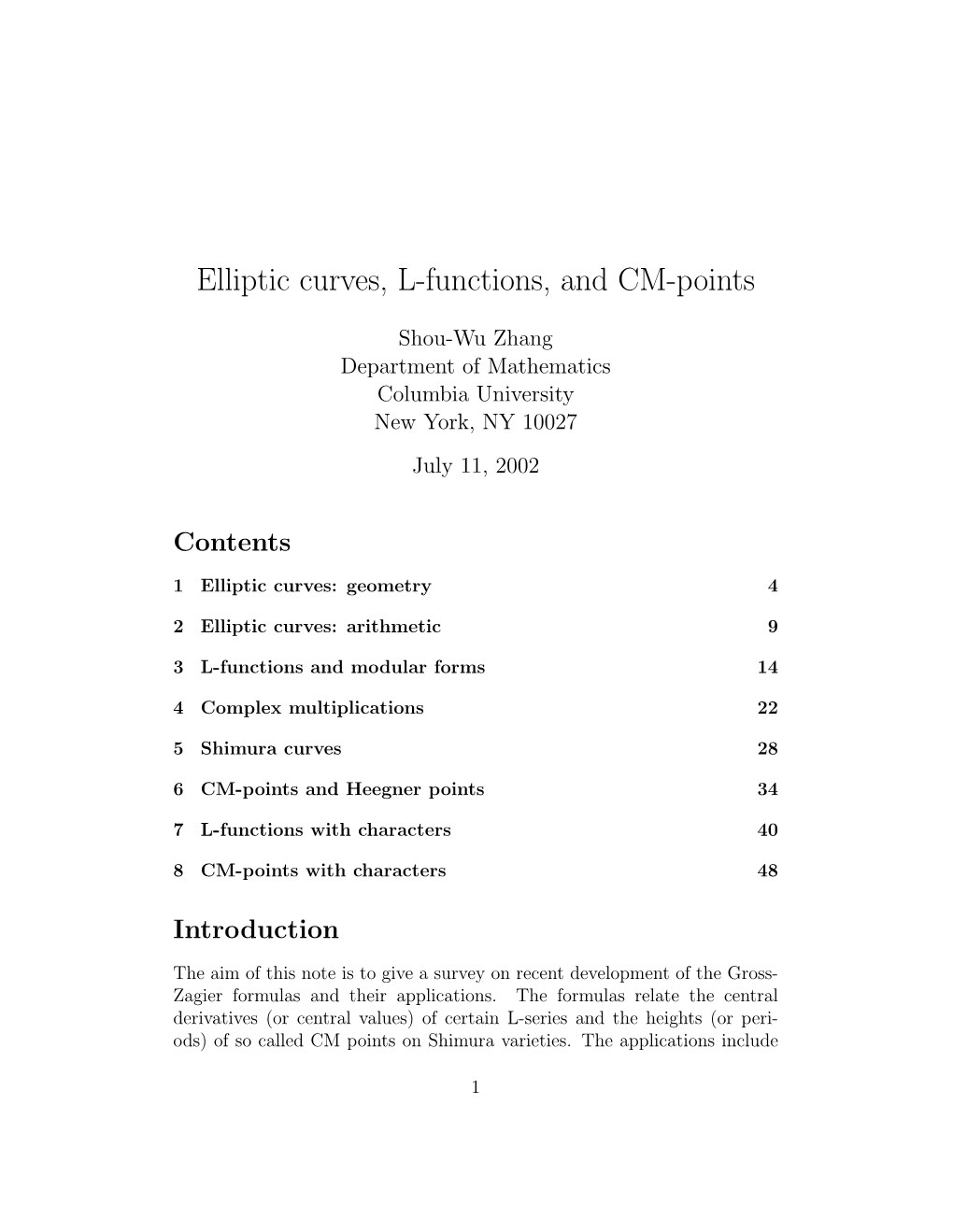 Elliptic Curves, L-Functions, and CM-Points