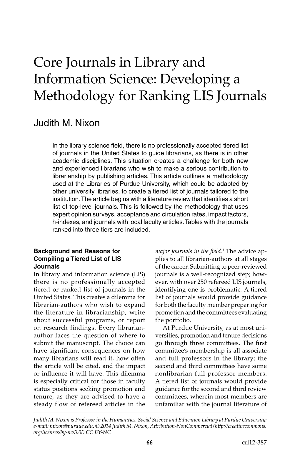 Developing a Methodology for Ranking LIS Journals